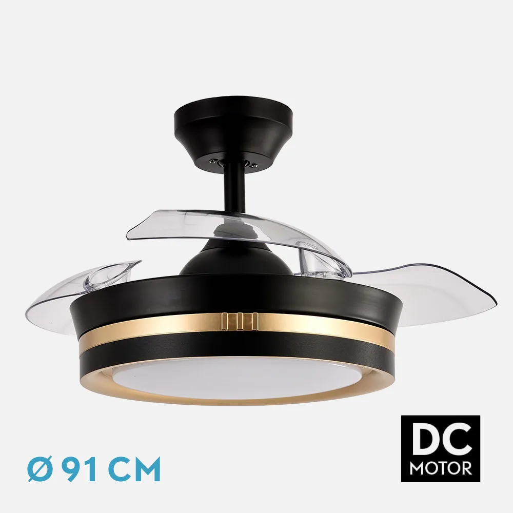 208999016 - Ventilador Dc Viper Negro/oro 48w 3aspas 91d 4800lm 6vel 3000k,4500k,6000k, Remot+temporizador+memoria