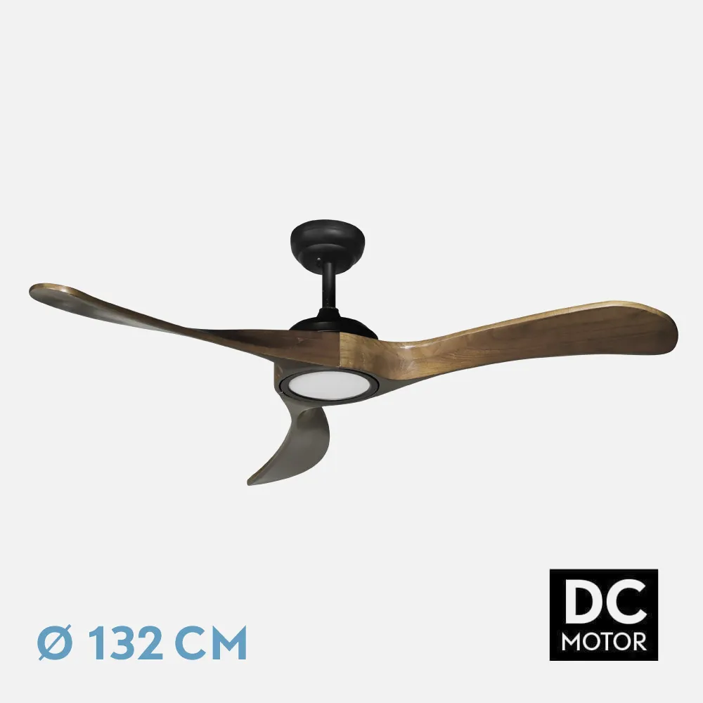 212091309 - Ventilador Dc Castelo 18w Negro/roble 3aspas 132d Regulable Intensidad 2250lm 3000k,4000k,6000k Remoto+temporizador+memoria