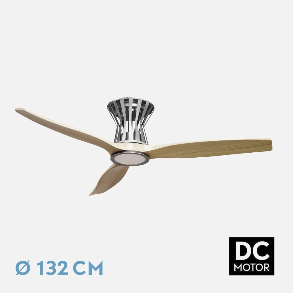 Ventilador Dc Baltir 18w Niquel/haya 3aspas132d Regulable Intensidad 2250lm 3000k,4000k,6000k Remoto+temporizador+memoria