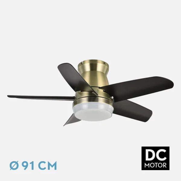 Fan Dc Neutron 24w 2400lm Leather/black 5sails 91d 3000k,4500k,6000k, Remote+timer+memory