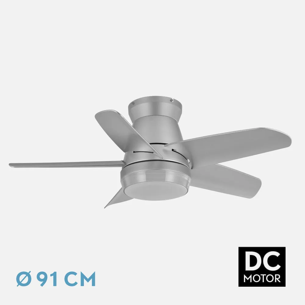 207991510 - Ventilador Dc Neutron 24w 2400lm Plata 5 Aspas 91d  3000k,4500k,6000k, Remoto+temporizador+memoria