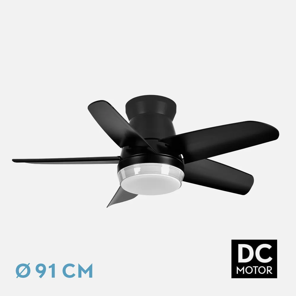 207991509 - Ventilador Dc Neutron 24w 2400lm Negro 5 Aspas 91d  3000k,4500k,6000k, Remoto+temporizador+memoria