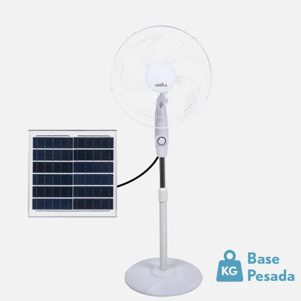 Ventilador De Pie Solar Frontera Blanco 20w 3vel 5aspas Fijo Y Rotatorio Bateria Litio Regx43x38cm