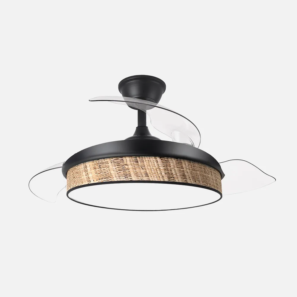 Ventilador Dc Moda 72w Negro/cañizo Oscuro 91d 3aspas 7200lm 3000-4000-6000k Remoto+ Memoria+ Temporizador