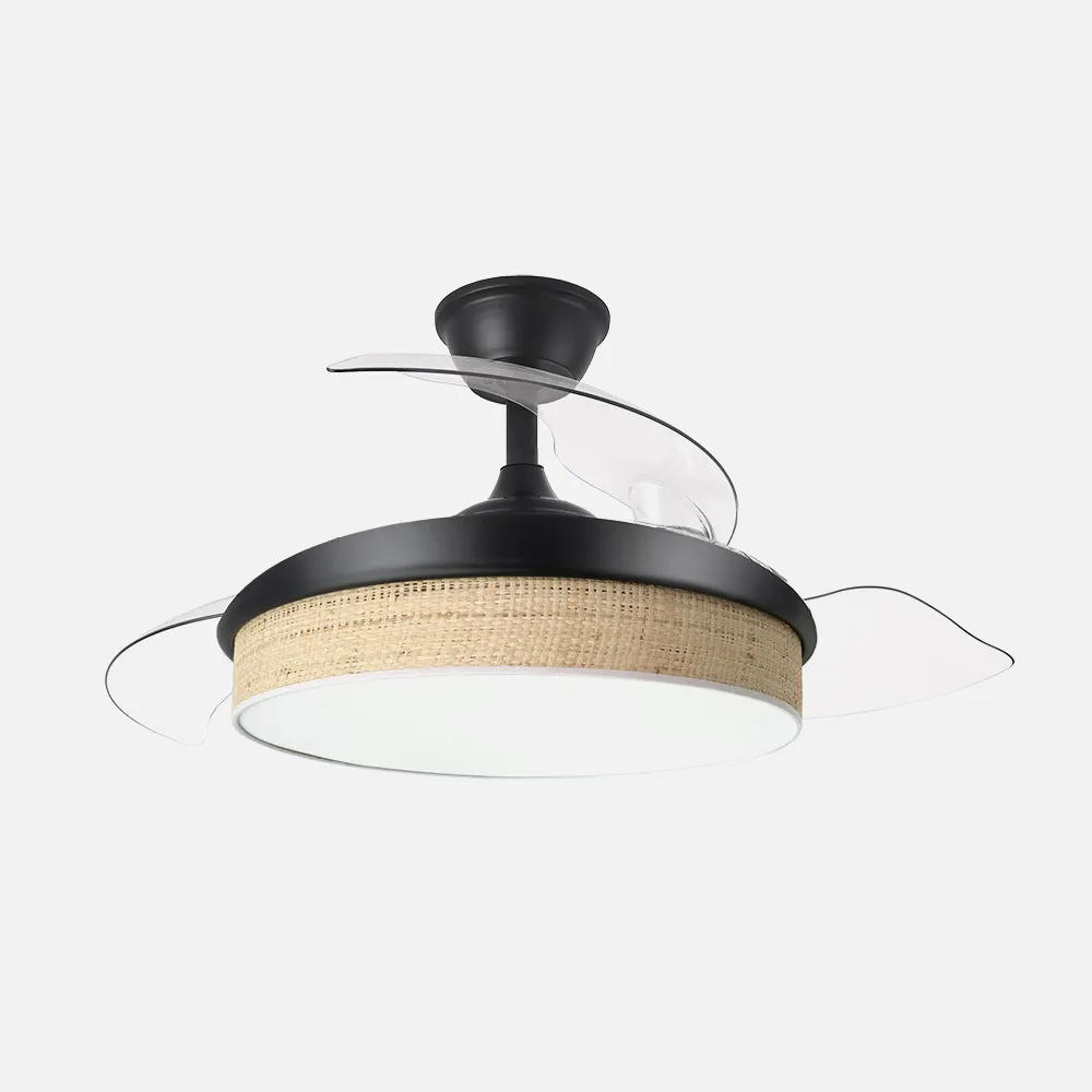 Ventilador Dc Moda 72w Negro/cañizo Claro 91d 3aspas 7200lm 3000-4000-6000k Remoto+ Memoria+ Temporizador