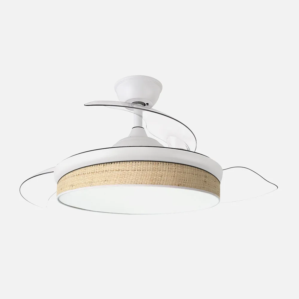Ventilador Dc Moda 72w Blanco/cañizo Claro 91d 3aspas 7200lm 3000-4000-6000k Remoto+ Memoria+ Temporizador