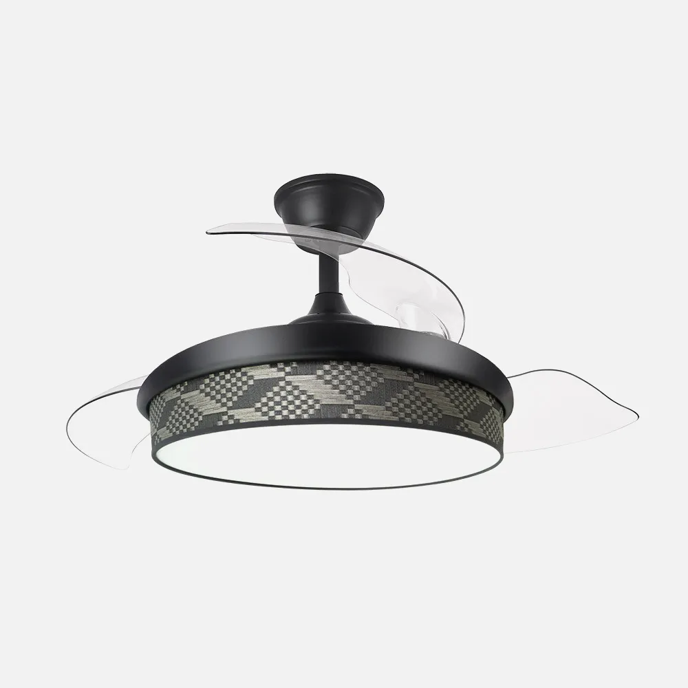 Ventilador Dc Moda 72w Negro/tetris Gris 108d 3aspas 7200lm 3000-4000-6000k Remoto+ Memoria+ Temporizador