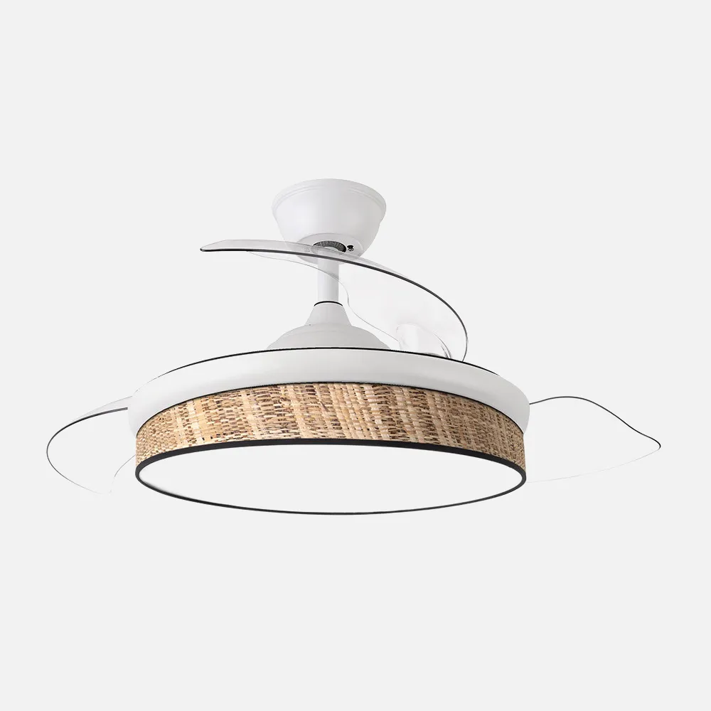 Ventilador Dc Moda 72w Blanco/cañizo Oscuro 108d 3aspas 7200lm 3000k,4000k,6000k Remoto+memoria+temporizador