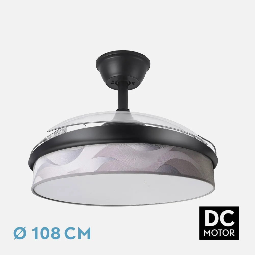 212490309 - Fan Dc Fashion 72w Black/Grey Wave 108d 3blades 7200lm 3000k,4000k,6000k Remote+memory+timer