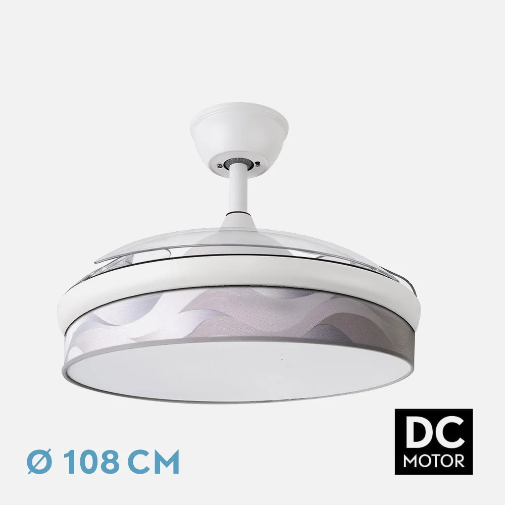 212490301 - Ventilador Dc Moda 72w Blanco/ola Gris 108d 3aspas 7200lm 3000k,4000k,6000k Remoto+memoria+temporizador