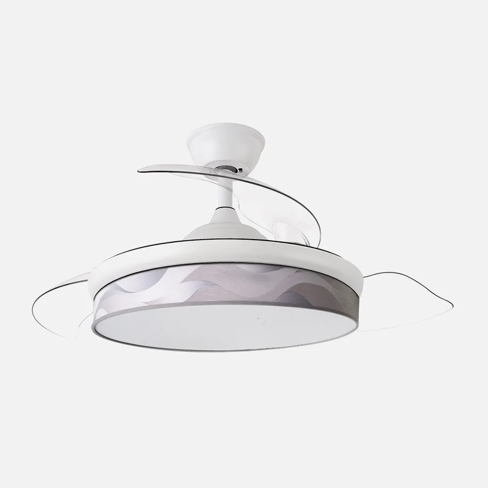 Ventilador Dc Moda 72w Blanco/ola Gris 108d 3aspas 7200lm 3000k,4000k,6000k Remoto+memoria+temporizador