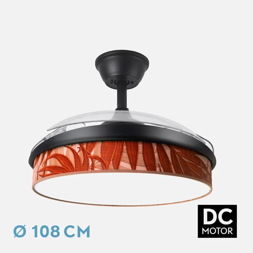 212490209 - Fan DC Fashion 72w Black/Caldera leaf 108d 3blades 7200lm 3000k,4000k,6000k Remote+memory+timer