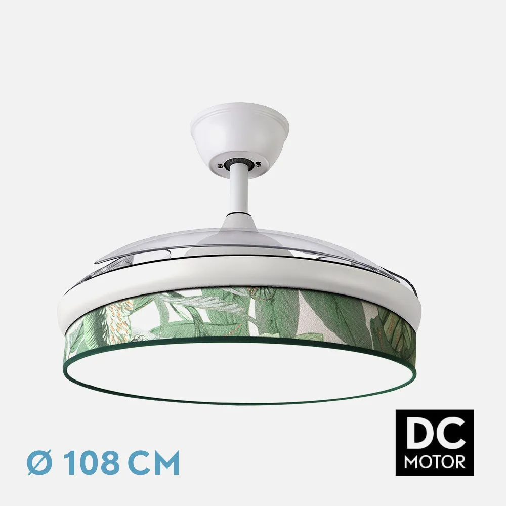 212490101 - Fan Dc Fashion 72w White/leaf Green 108d 3blades 7200lm 3000k,4000k,6000k Remote+memory+timer
