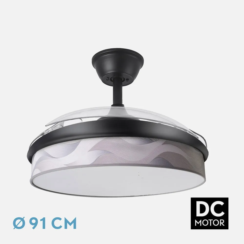 212480309 - Ventilador Dc Moda 72w Negro/ola Gris 91d 3aspas 7200lm 3000-4000-6000k Remoto+ Memoria+ Temporizador