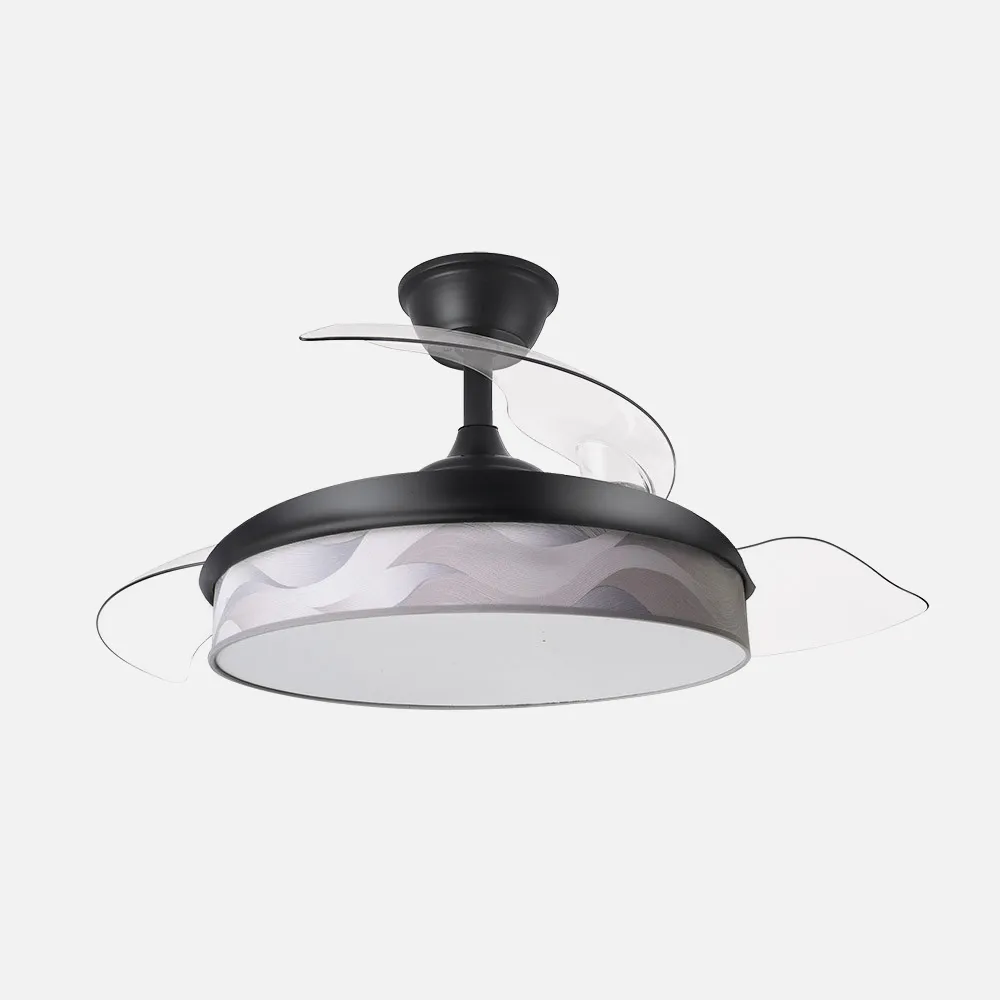 Ventilador Dc Moda 72w Negro/ola Gris 91d 3aspas 7200lm 3000-4000-6000k Remoto+ Memoria+ Temporizador