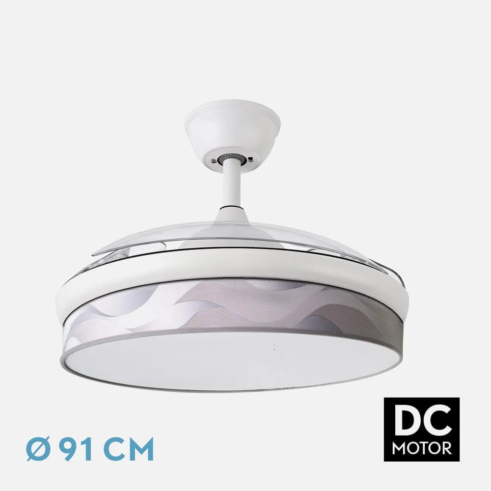 212480301 - Fan Dc Fashion 72w White/wave Grey 91d 3blades 7200lm 3000k, 4000k, 6000k Remote+ Memory+ Timer