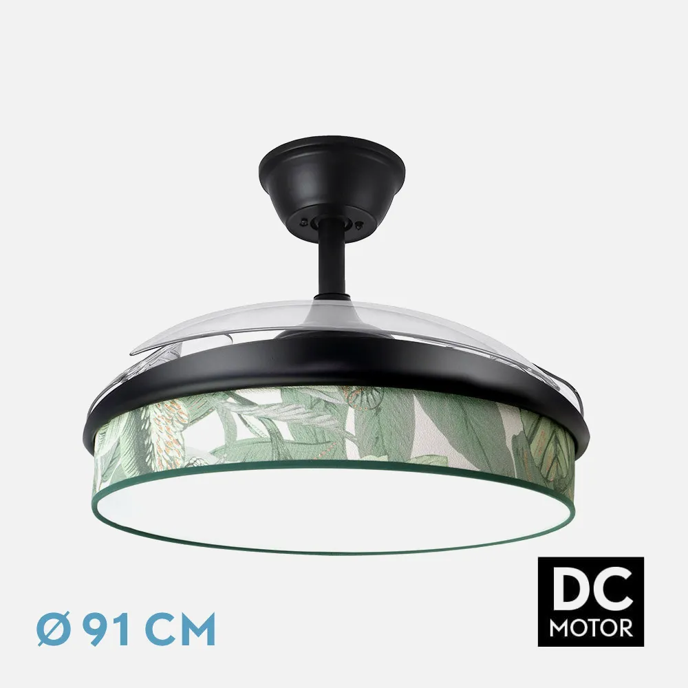 212480109 - Fan Dc Fashion 72w Black/leaf Green 91d 3blades 7200lm 3000k, 4000k, 6000k Remote+ Memory+ Timer