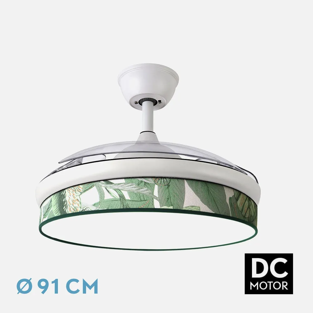 212480101 - Ventilador Dc Moda 72w Blanco/hoja Verde 91d 3aspas 7200lm 3000k, 4000k, 6000k Remoto+ Memoria+ Temporizador