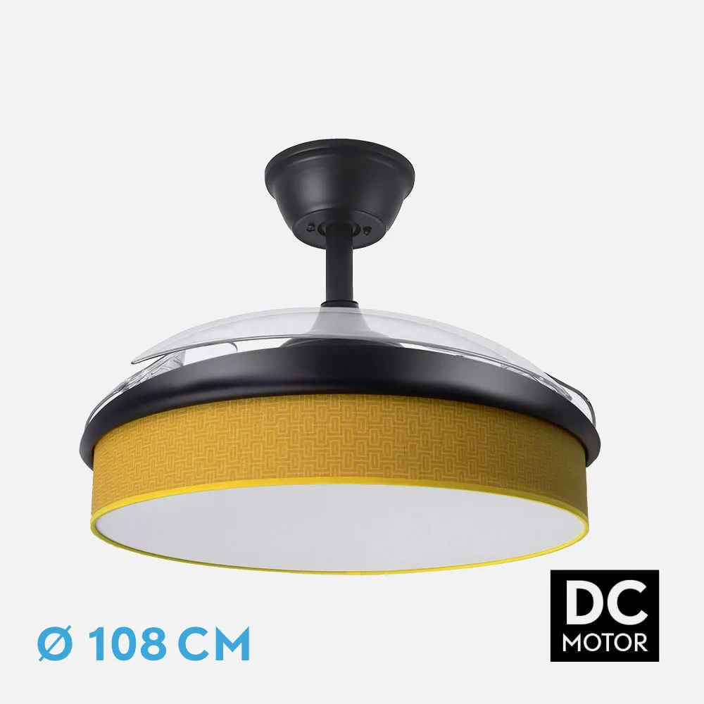 212491009 - Ventilador Dc Moda 72w Negro/amarillo 108d 3aspas 7200lm 3000-4000-6000k Remoto+memoria+temporizador