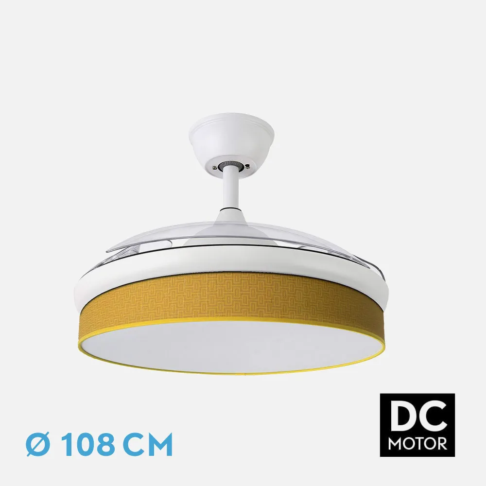 212491001 - Ventilador Dc Moda 72w Blanco/amarillo 108d 3aspas 7200lm 3000-4000-6000k Remoto+memoria+temporizador