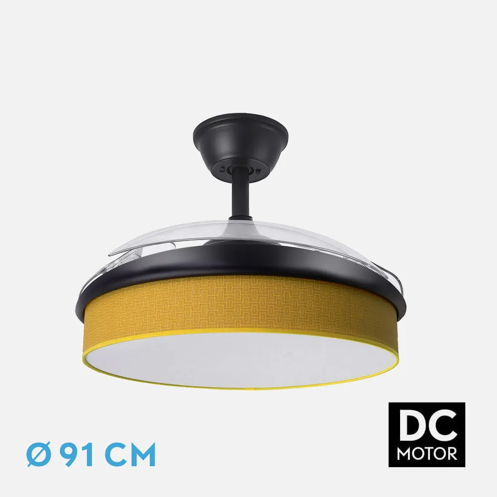 212481009 - Ventilador Dc Moda 72w Negro/amarillo 91d 3aspas 7200lm 3000-4000-6000k Remoto+ Memoria+ Temporizador