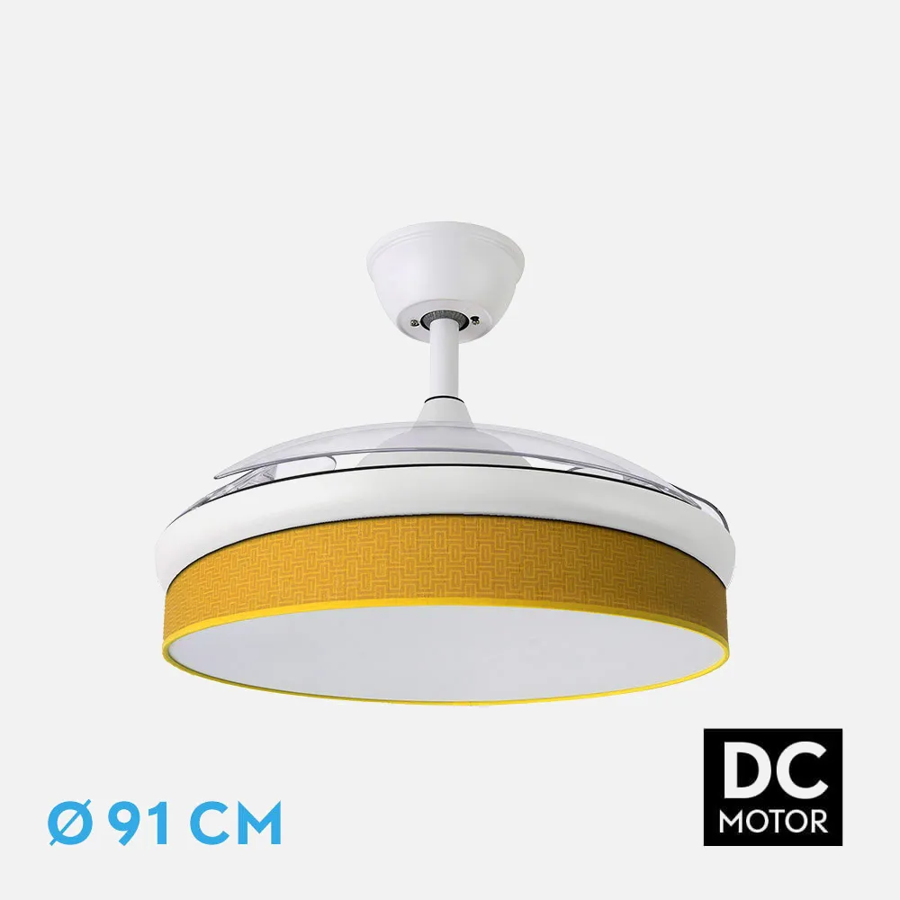 212481001 - Ventilador Dc Moda 72w Blanco/amarillo 91d 3aspas 7200lm 3000-4000-6000k Remoto+ Memoria+ Temporizador