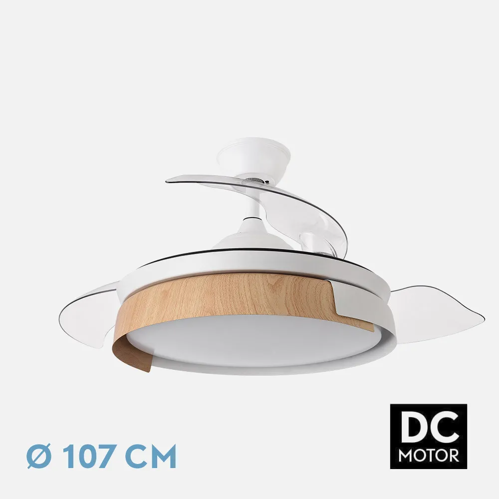 207191368 - Ventilador Dc Provenza 72w 7200lm Blanco/haya 3asp.desplegables 36/51x50/107d.3col, Remoto, Temporizador, Memoria