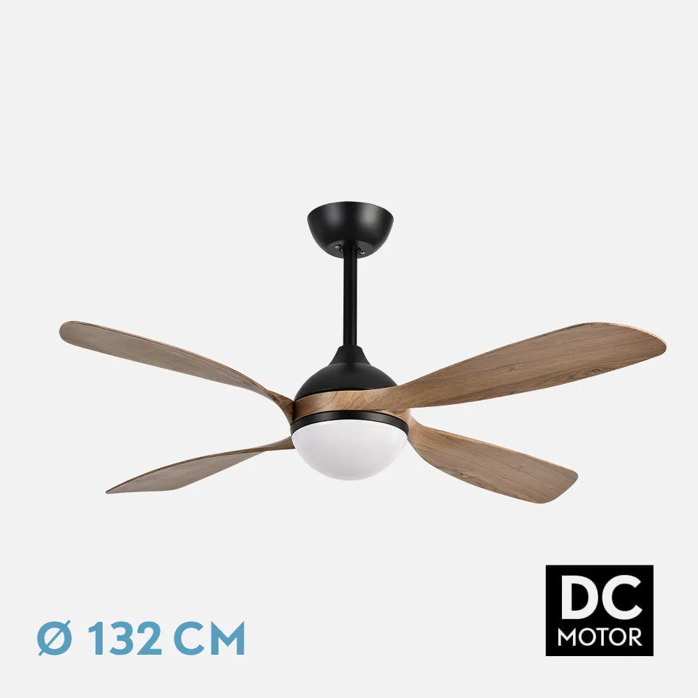 208191436 - Ventilador Dc Livorno 30w 3250lm Negro/roble 132d 4aspas 3000k,4500k,6000k, Remoto+ Temporizador+ Memoria