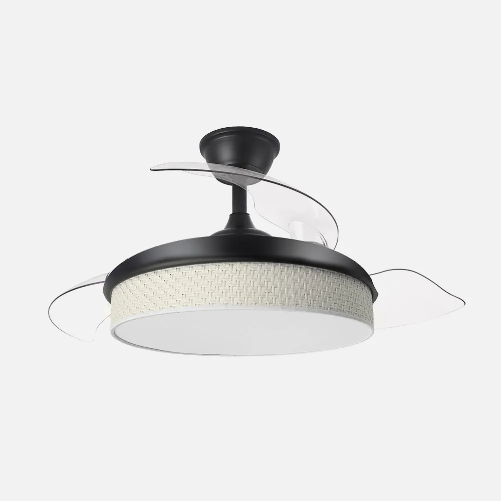 Ventilador Dc Moda 72w Negro/cañizo Blanco 91d 3aspas 7200lm 3000-4000-6000k Remoto+ Memoria+ Temporizador