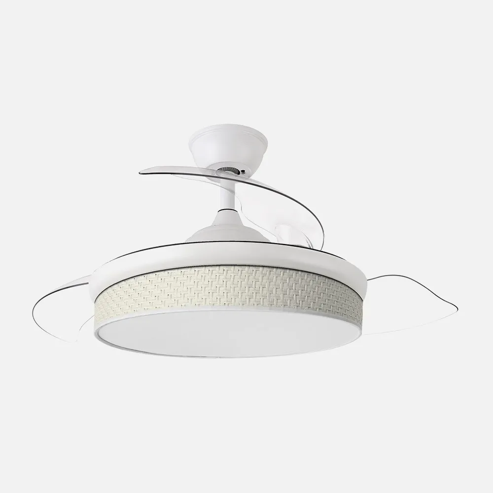 Ventilador Dc Moda 72w Blanco/cañizo Blanco 91d 3aspas 7200lm 3000-4000-6000k Remoto+ Memoria+ Temporizador