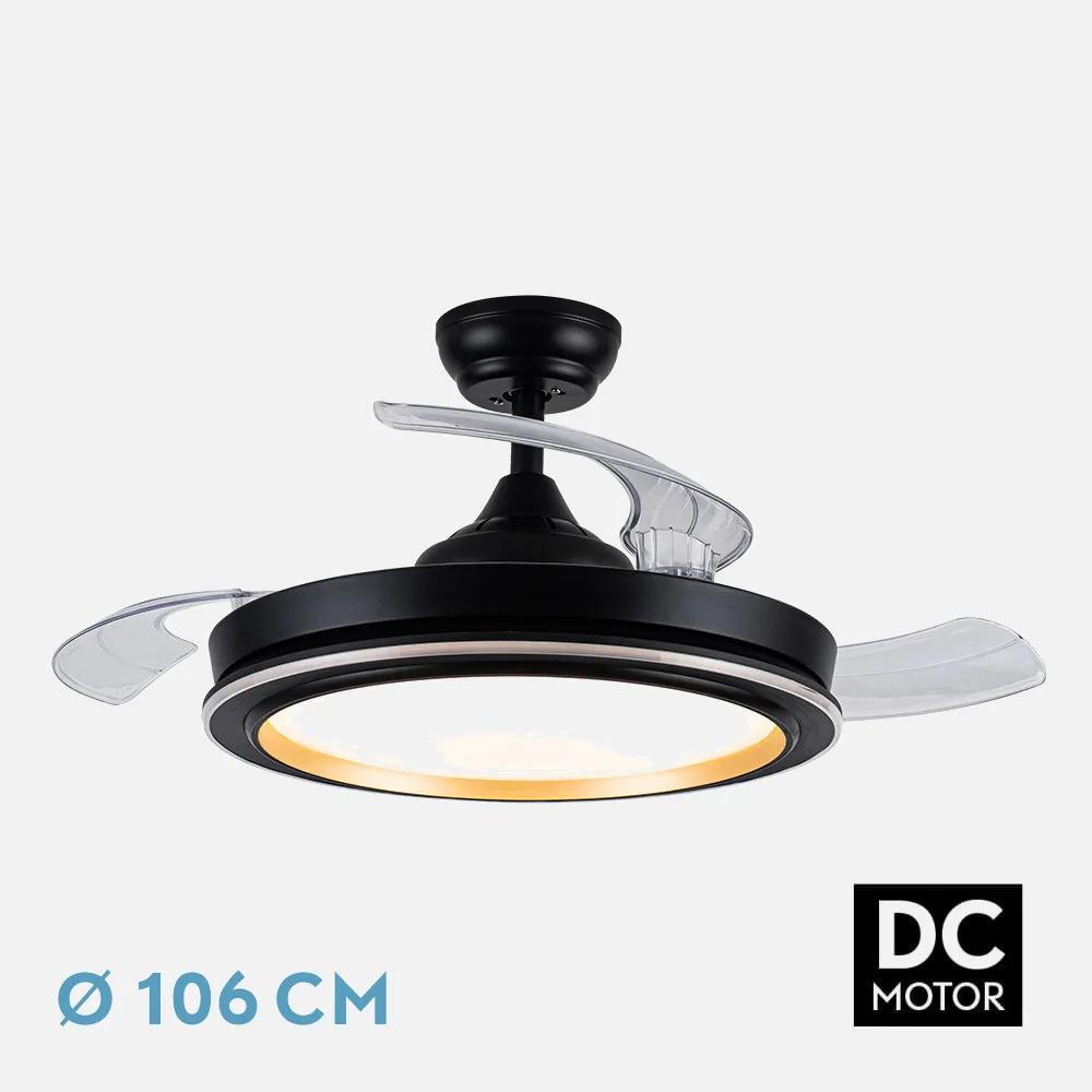 206491309 - Ventilador Dc Picolo 72w 6226lm Negro/oro 3 Aspas Desp. 106d 3000-4000-6500k Remoto, Memoria