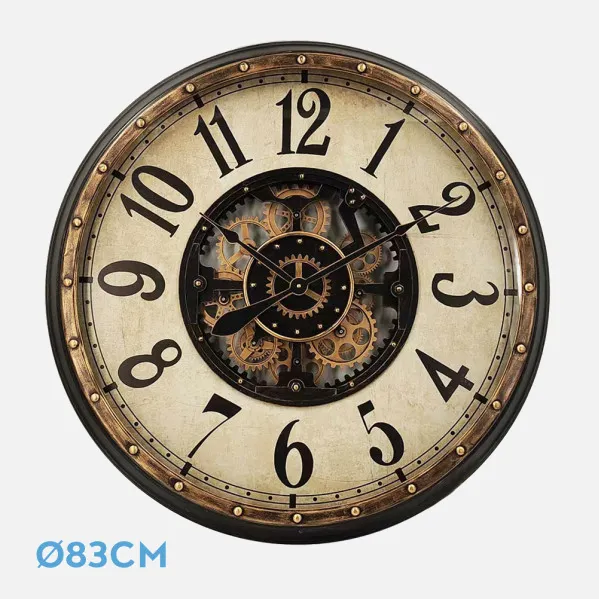 Reloj De Pared Treviso Oro/negro 83x83x10cm Engranajes Con Movimiento