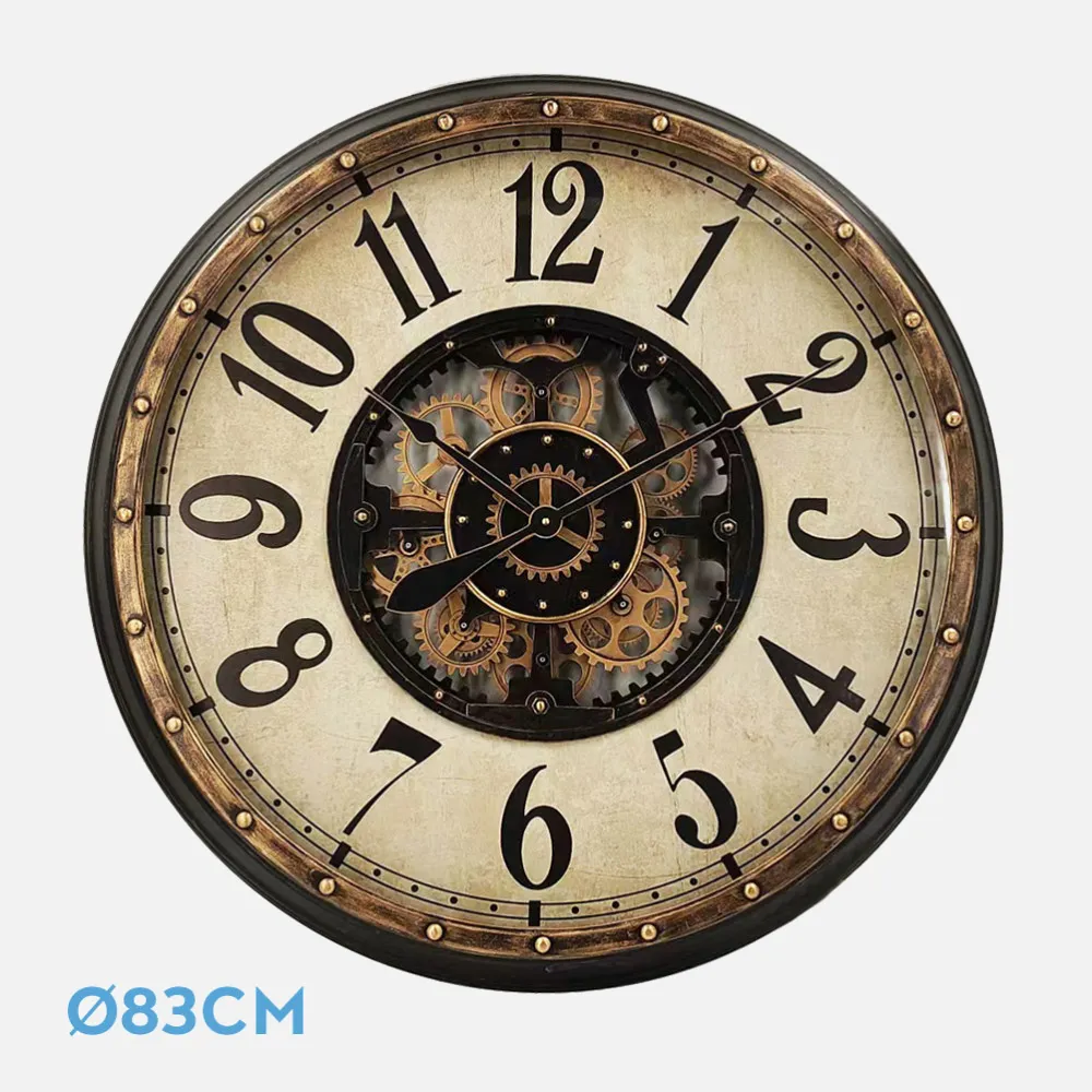 Reloj De Pared Treviso Oro/negro 83x83x10cm Engranajes Con Movimiento