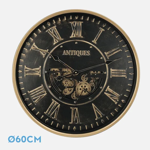 Reloj De Pared Trieste Negro/oro 60x60x8cm Engrana Jes Con Movimiento
