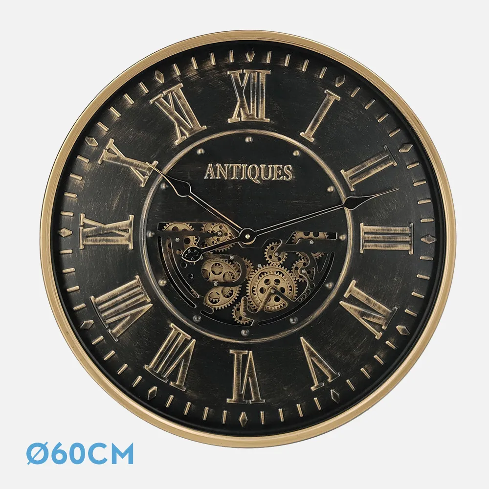 Reloj De Pared Trieste Negro/oro 60x60x8cm Engrana Jes Con Movimiento