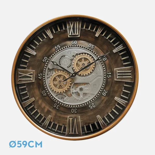 Reloj De Pared Catanias Oro/cuero 59x59x8,5cm Movimiento Continuo
