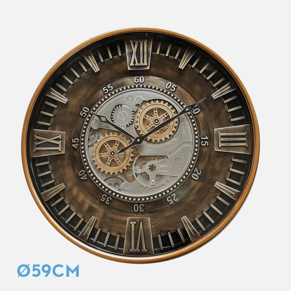 Reloj De Pared Catanias Oro/cuero 59x59x8,5cm Movimiento Continuo
