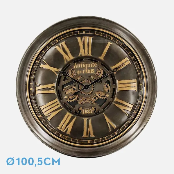 Reloj De Pared Genova Oro/cuero 100,5x100,5x13,5cm Engranajes Con Movimiento