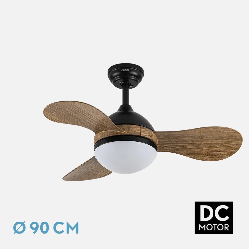 213591328 - Ventilador Dc Solido 24w Negro 3aspas Madera 91d 2640lm 3000k,4000k,6500k Remoto+memoria+temporizador