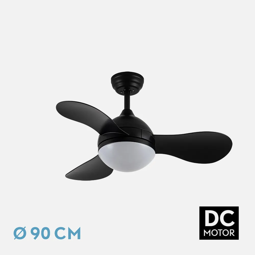 213591309 - Ventilador Dc Solido 24w Negro 3aspas 91d 2640lm 3000-4000-6500k Remoto+memoria+temporizador