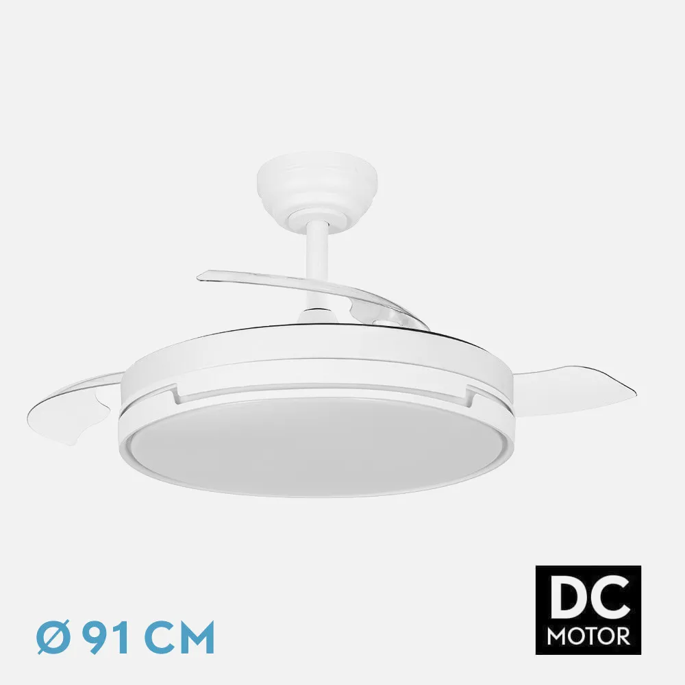 212599001 - Ventilador Dc Papiro Mini 59w Blanco 3aspas desp. 91d 6980lm 3000k,4000k,6000k Remoto+ Memoria+ Temporizador
