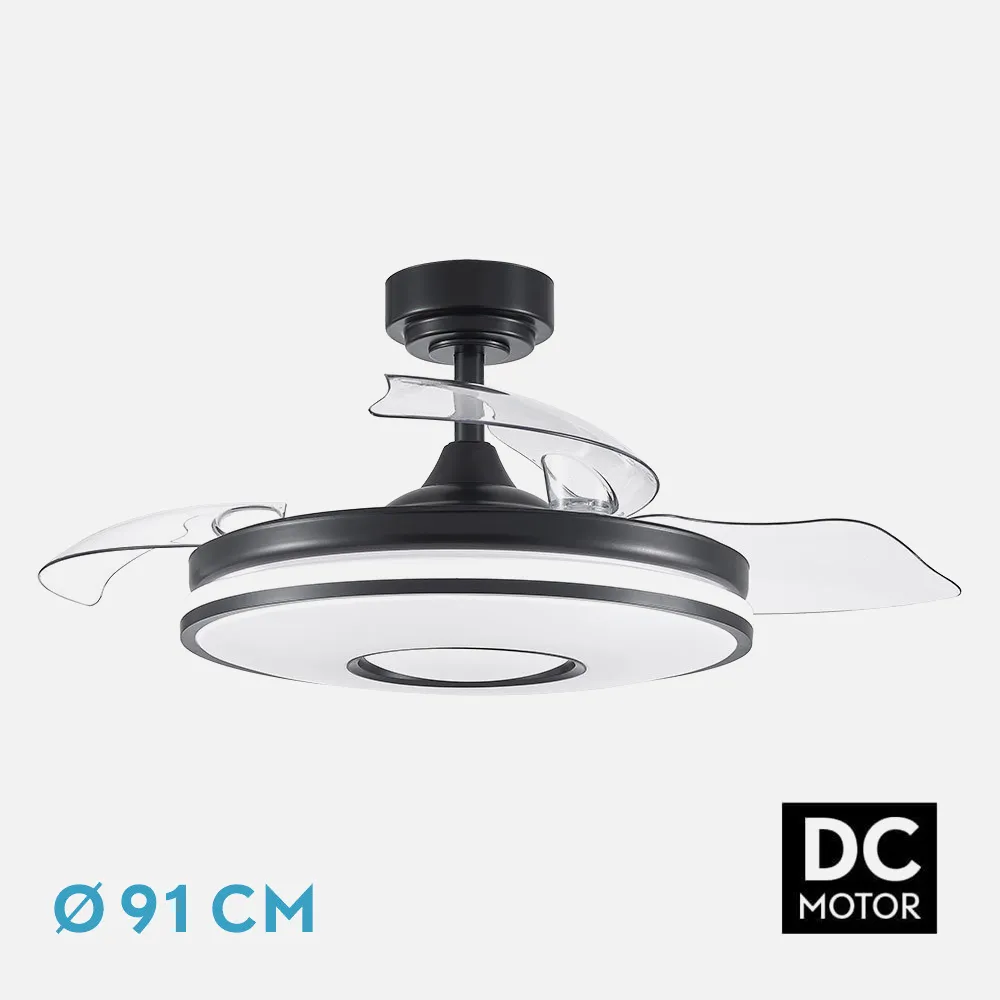 165399009 - Ventilador Dc Dani 48w 4800lm Negro 3aspas 6velocidades 91d  3000-4000-6000k Remoto+memoria+temporizador 
