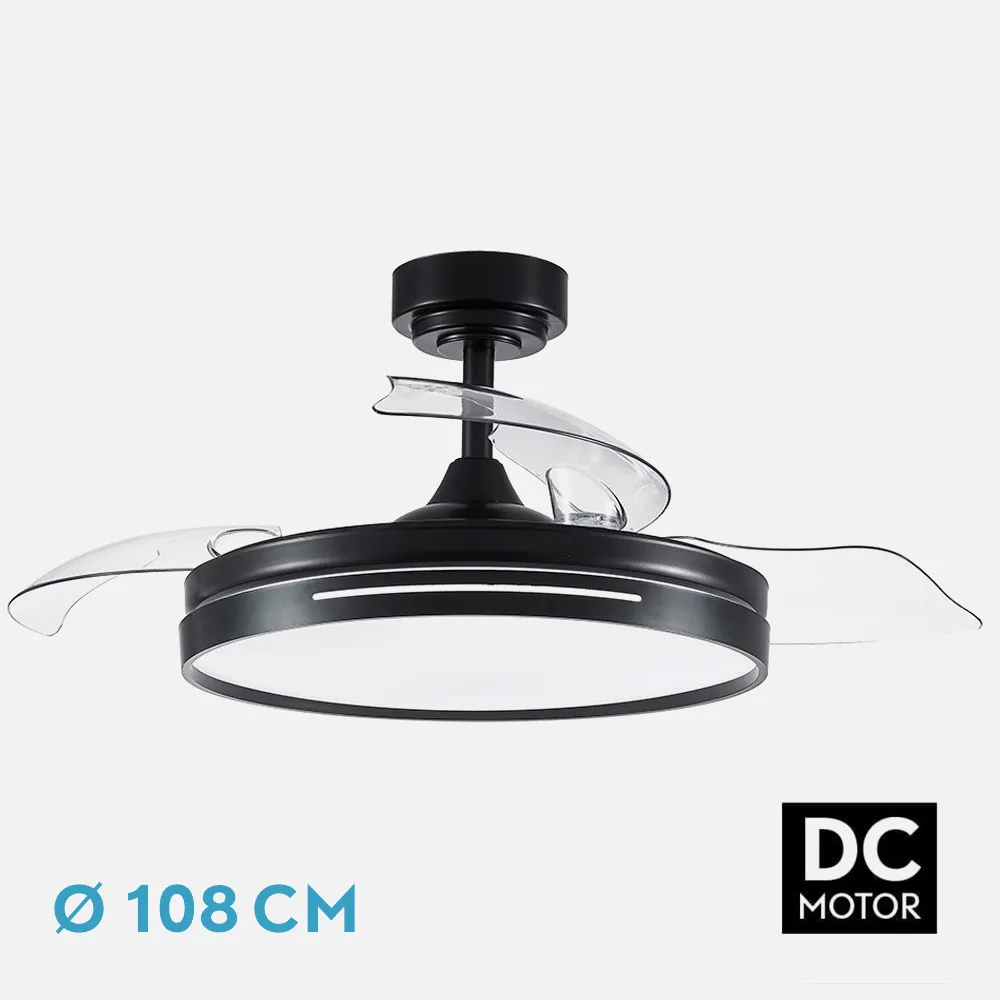 186091409 - Ventilador DC 72w Micenas Negro 3 Aspas 108d  6 Veloc. 7200lm 3 Colores C/remoto, Memoria Y Temporizador  24