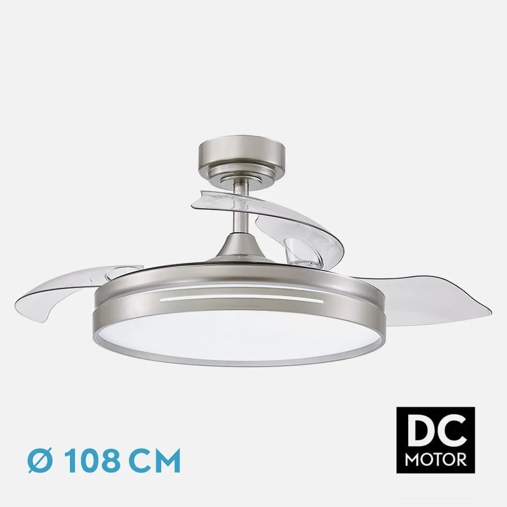 186091403 - Ventilador Dc 72w Micenas Niquel 3asp.transp.108d 6velocidades 7200lm 3colores Remoto,reg.intensidad,memoria Y Temporizador 24