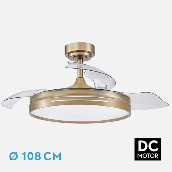 Ventilador Dc 72w Micenas Cuero 3asp.transp.108d  6vel 7200lm 3col Remoto,reg.intensidad,memoria Y Temporizador 24