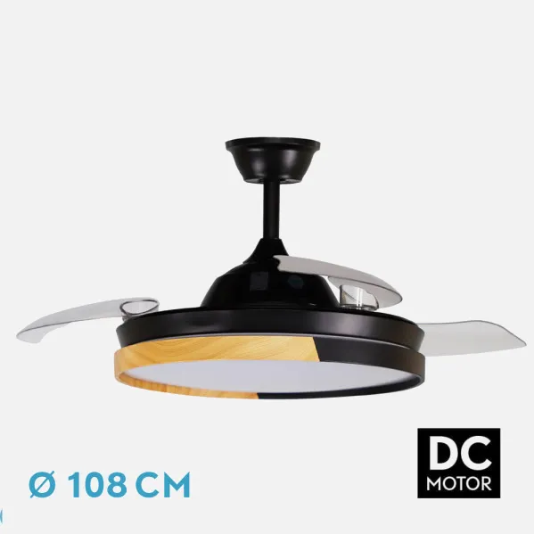 Ventilador Dc Emperador 72w Negro/haya 3aspas Desplegables 108d 7200lm 3000-4000-6000k Remoto+ Memoria+ Temporizador