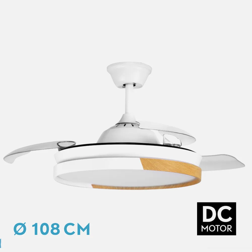 214491368 - Ventilador Dc Emperador 72w Blanco/haya 3aspas Desplegables 108d 7200lm 3000-4000-6000k Remoto+Reg.Intensidad+Memoria+Temporiz