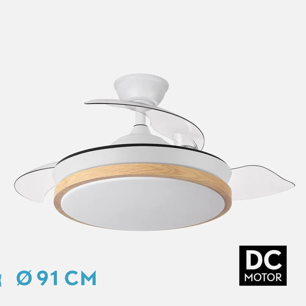 197099068 - Ventilador Dc Evros Blanc/hay 72w 6120lm 91d 3aspas Desplegables 3000-4000-6000k Remoto, Temporizador, Memoria