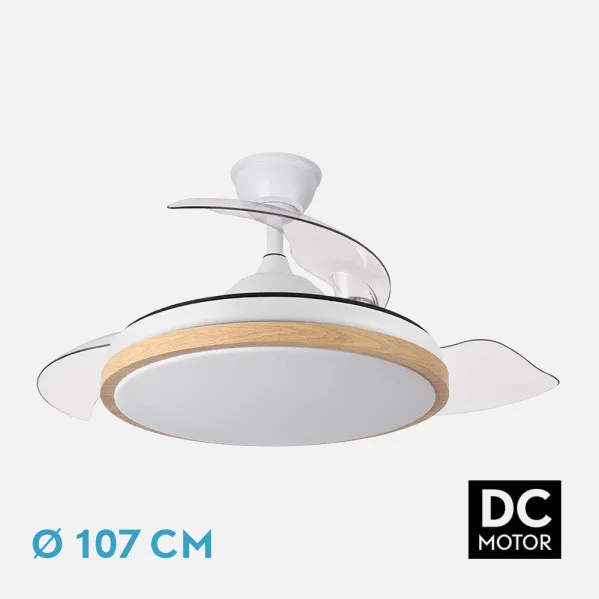 Ventilador Dc Evros 72w 6120lm Blanco/haya 107d 3asp.despegables 3000-4000-6000k Remoto+reg.intensidad+temporizador+memoria