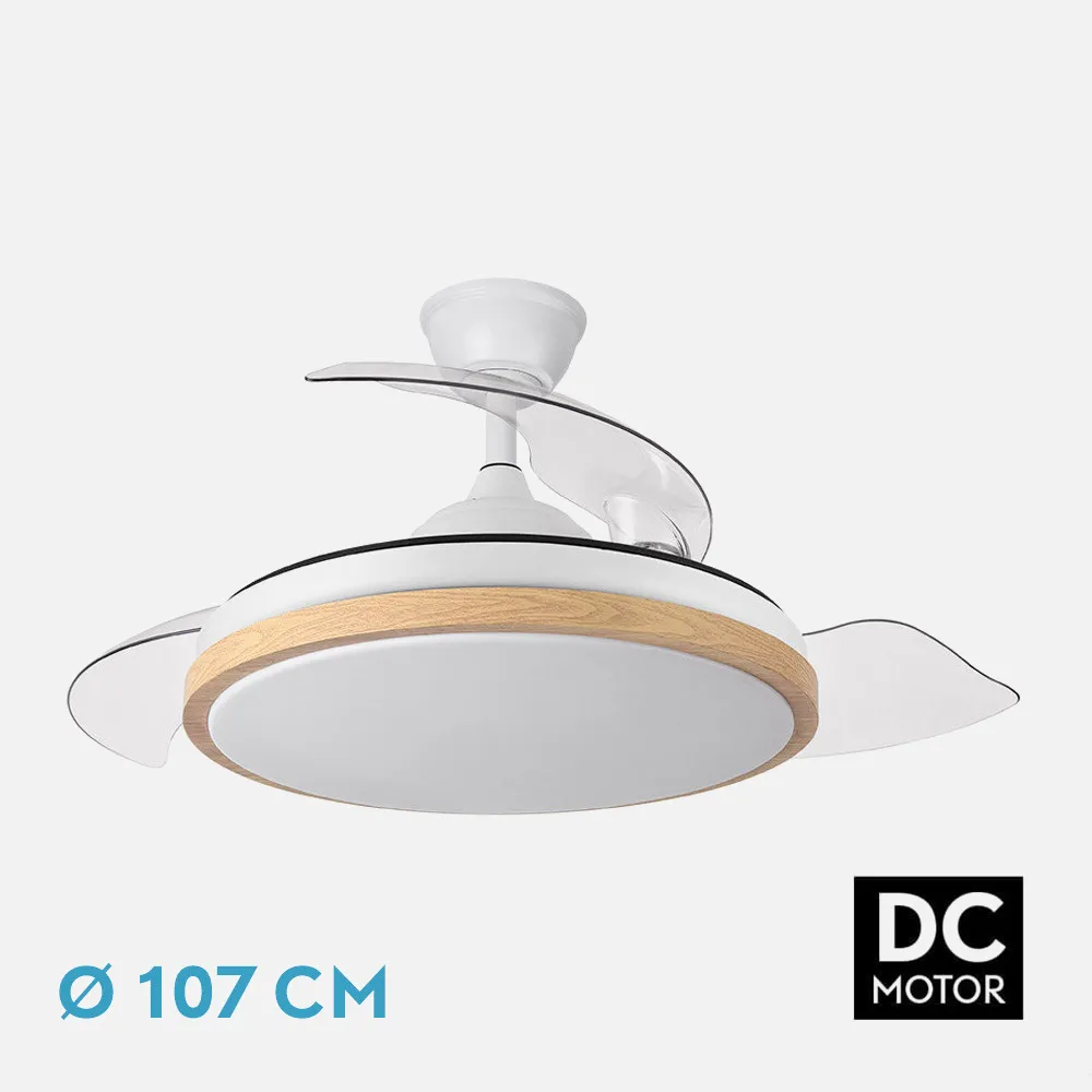 197091368 - Ventilador Dc Evros 72w 6120lm Blanco/haya 107d 3asp.despegables 3000-4000-6000k Remoto+reg.intensidad+temporizador+memoria